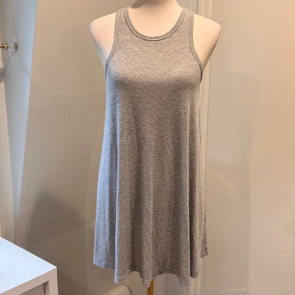 Free People (Beach) Grey Ribbed High Neck Swing Tank Mini Dress | Size S